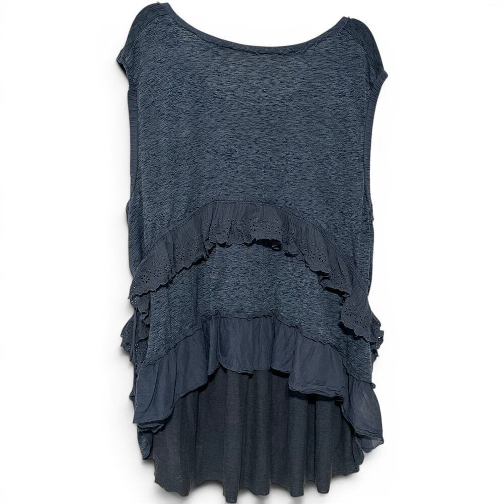 Free People Slouchy Claire Tee Blue Ruffle Tunic Top Large - Picture 7 of 15